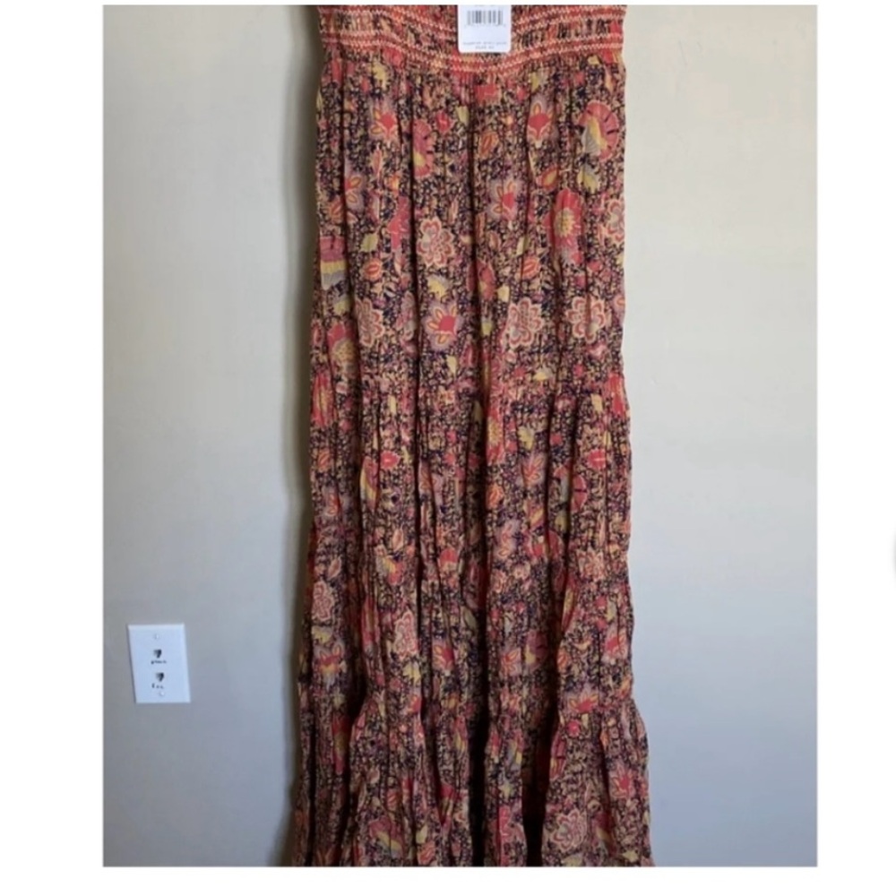 Free People Getaway, Orange/Red, Smocked, Tiered Maxi Skirt